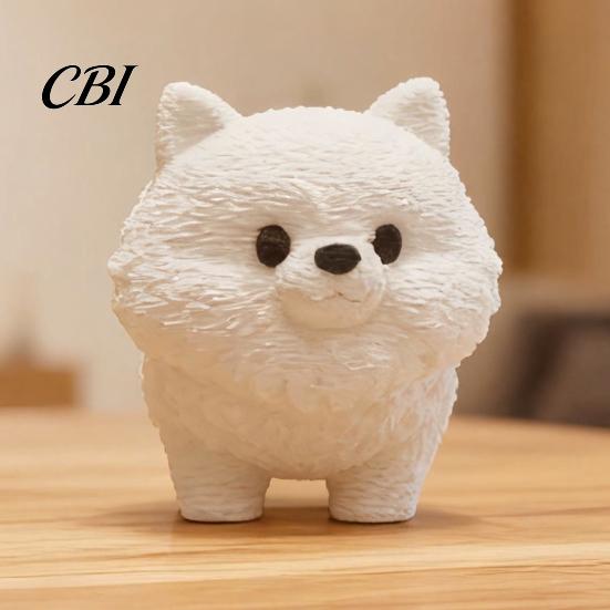 Dust-resistant Dog Figurine 3D Printing Ornament, White Matte Texture Fluffy Figurine, Durable Home Decor Mini Size Statue, for Office Desk Decoration