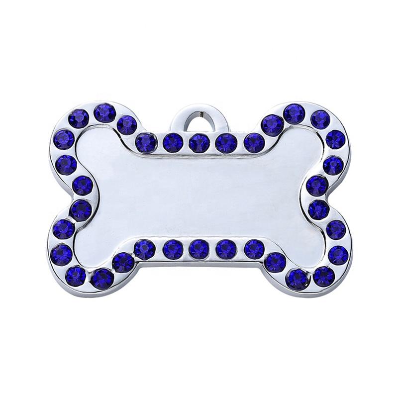 Custom Dog & Cat Name Tags with Bling-bling Rhinestone Bone Shape Colorful Decoration Alloy Material Sublimation ID Engraving