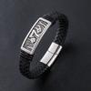 Punk 7 Grass Classic Leather Braided 18K Gold Plated Stainless Steel Fashion Jewelry Bracelets for Men Clasp