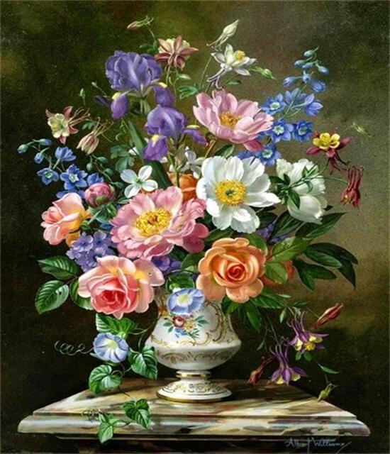 RUOPOTY DIY Frame Oil Painting By Numbers Daisy Flower Acrylic Home Decor On Canvas Wall Art Picture Rose For Living Room