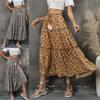 Women Floral Print Long Skirt Bohemian Dress Elastic High Waist Pleated Casual Umbrella Maxi Skirts