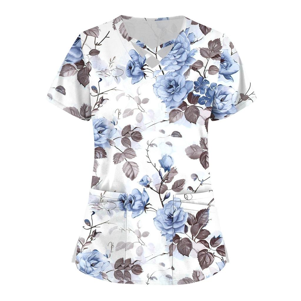 Женский топ с коротким рукавом и V-образным вырезом, принтом и карманом Dry-nurse