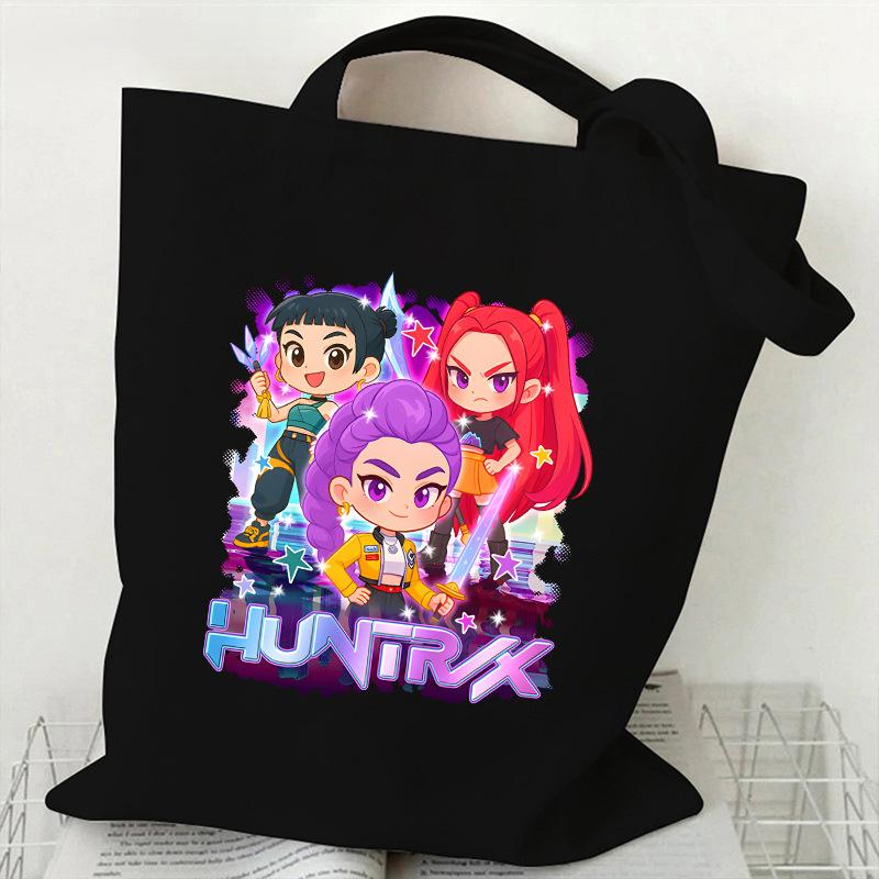 Сумка-тоут из холста с принтом KPOP Demon Hunter Girl Group HUNTRX, на плечо, студенческая