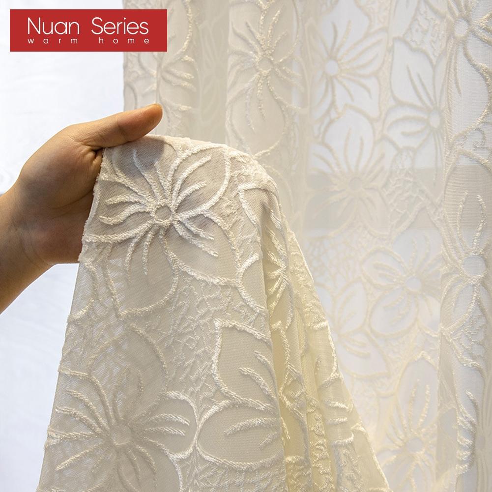 1 шт. Жаккардовый белый тюль с узором вишневого цвета, полупрозрачная прозрачная занавеска для гостиной, спальни, балкона, окна, домашний декор, серия Nuan