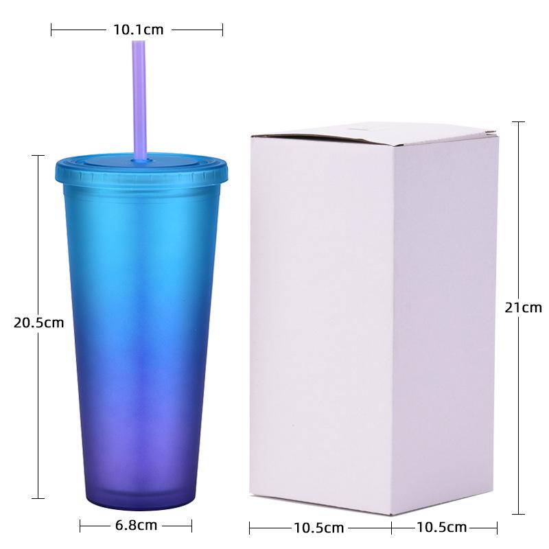 Rainbow Color Wind Double-Layer Plastic Straw Cup Matte Easy Cup Outdoor Sports Water Cup