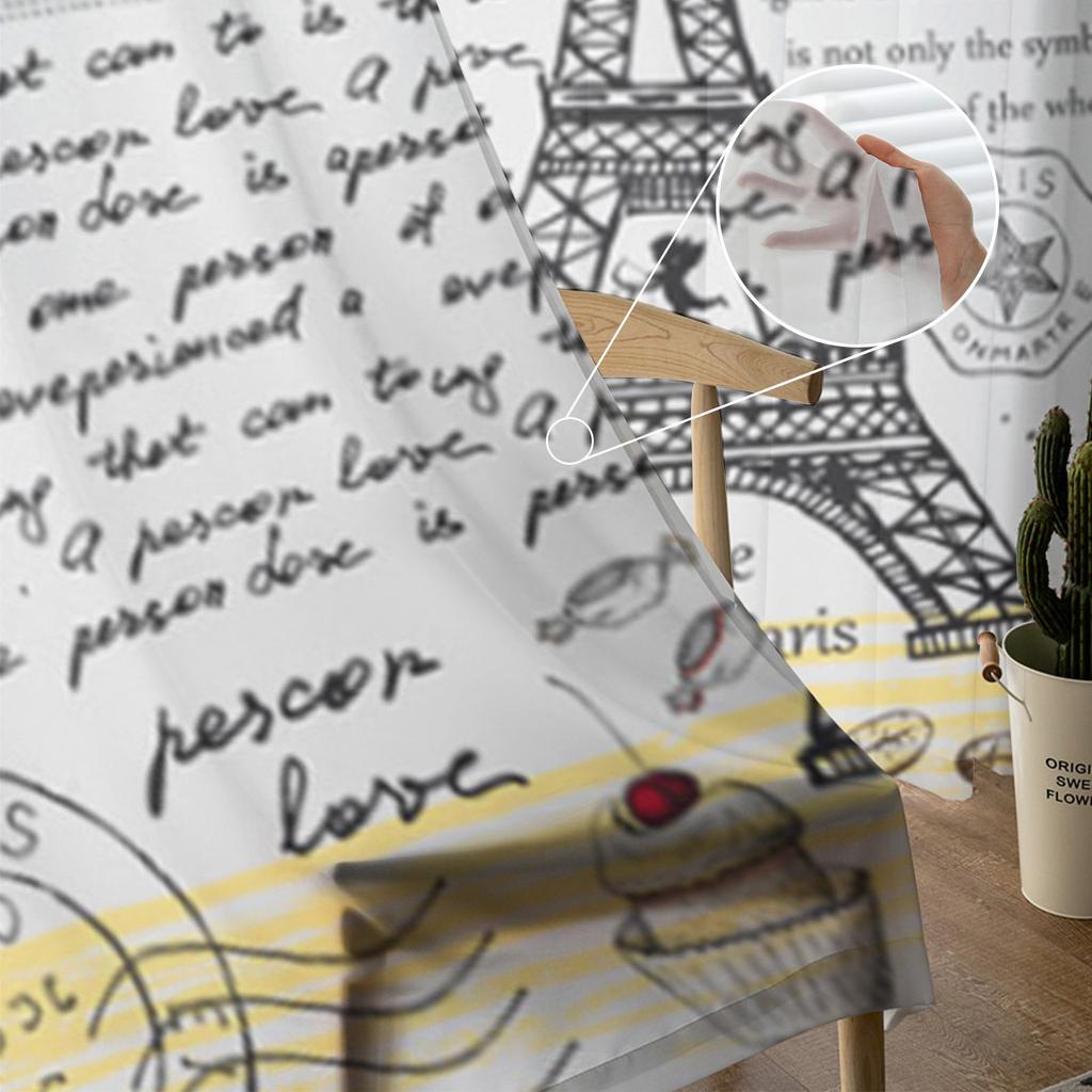 Retro Poster Coffee Eiffel Tower Sheer Curtains For Living Room Bedroom Tulle Curtains Kitchen Window Treatments Panel Drapes