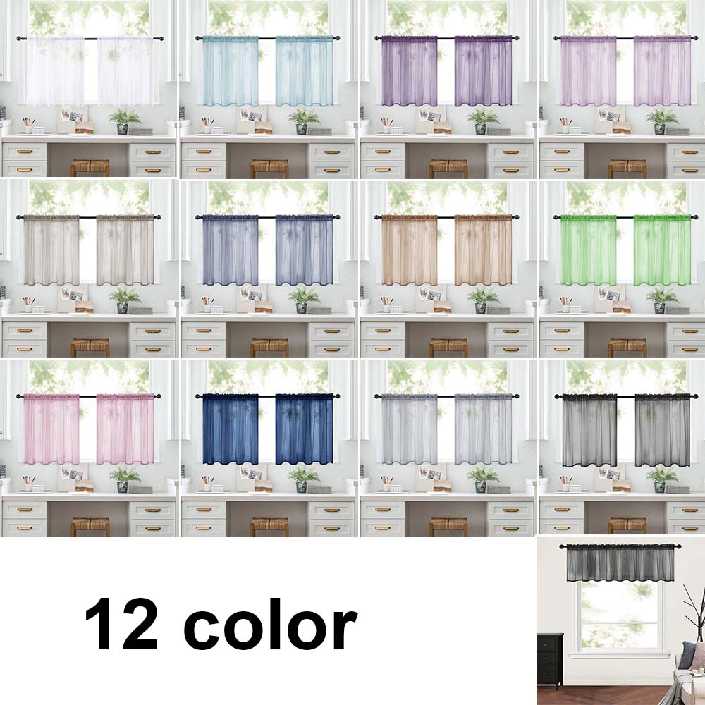 2pcs Sheer Kitchen Short Curtains Rod Pocket Room Divider Semi-Blackout Window Valances for Bathroom Bedroom Rideaux Chambre