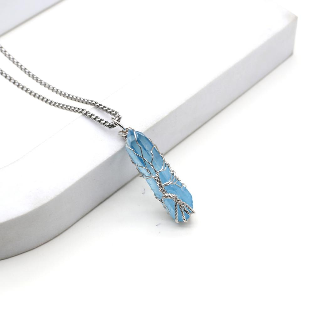 Women Necklace Natural Stone Hexagonal Pyramid Winding Pendant Necklace For Women Birthday Gift Chain 60 CM