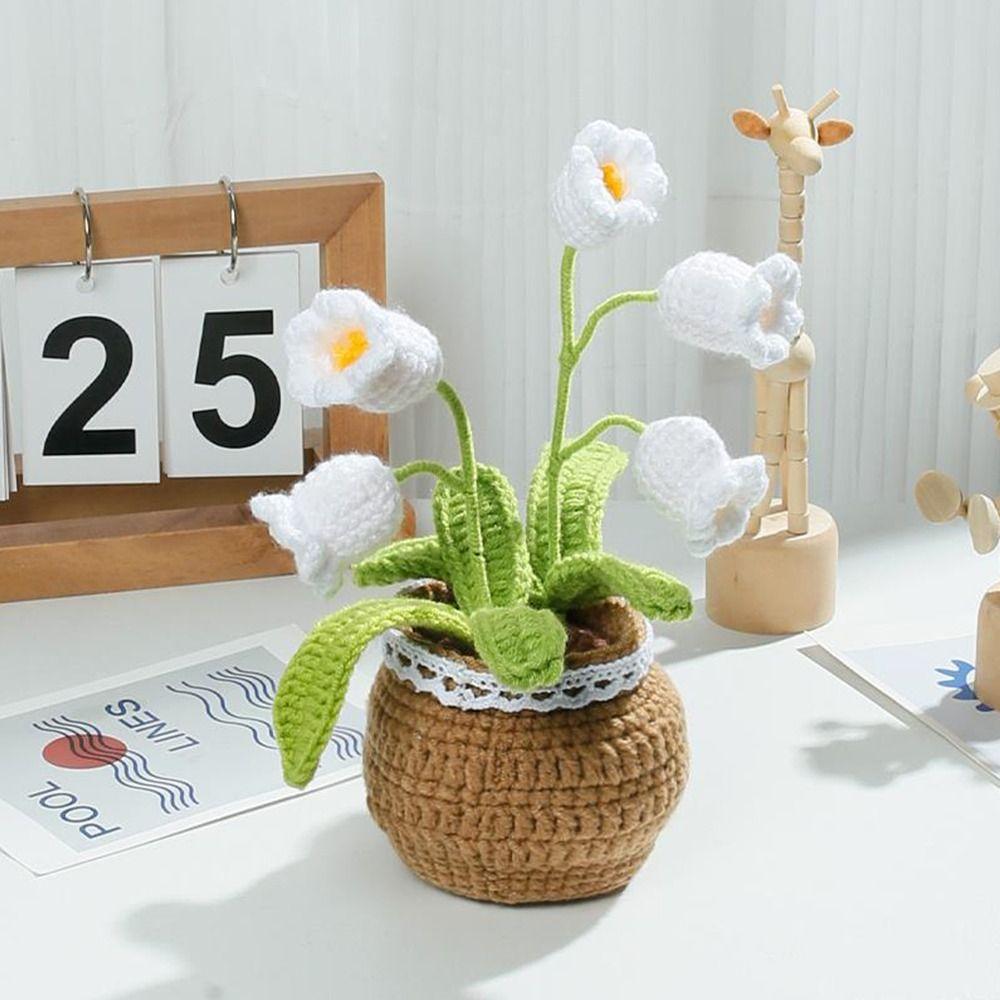 Handmade Woolen Yarn Flowers Crochet Knitting Kit No Finish Tulip Potted Flower Desktop Ornament