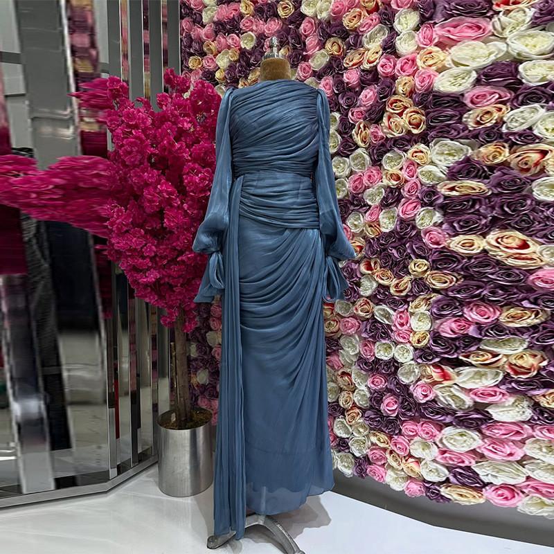 Polyester Pleated Dress With Long Sleeves For Elegant Women Spring