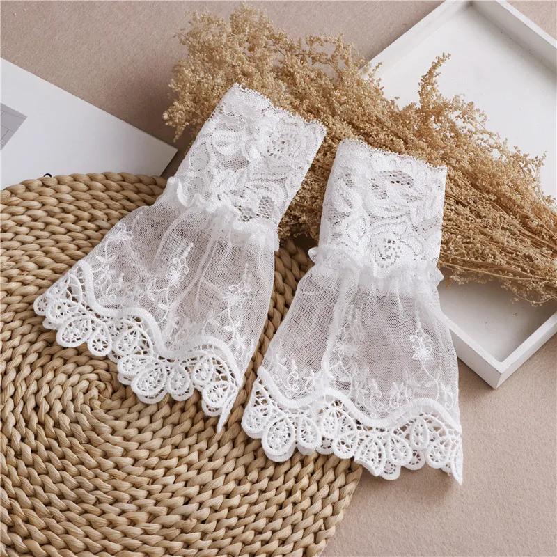 Chiffon Detachable Sleeve Fake Cuffs for Women Sweater Pleated Flare Sleeve False Cuffs Female Ruffles Wristband Decorative