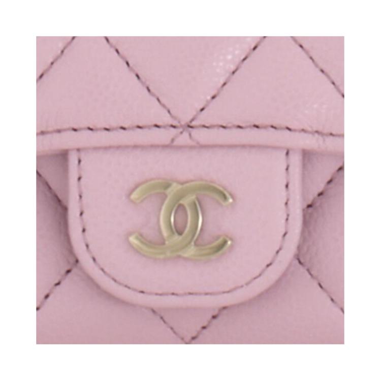 Chanel 24A Светло-золотая пряжка Однотонный Стеганый Кожаный держатель для карт с текстурой личи Женские аксессуары Розовый AP4096-B10583-NY558