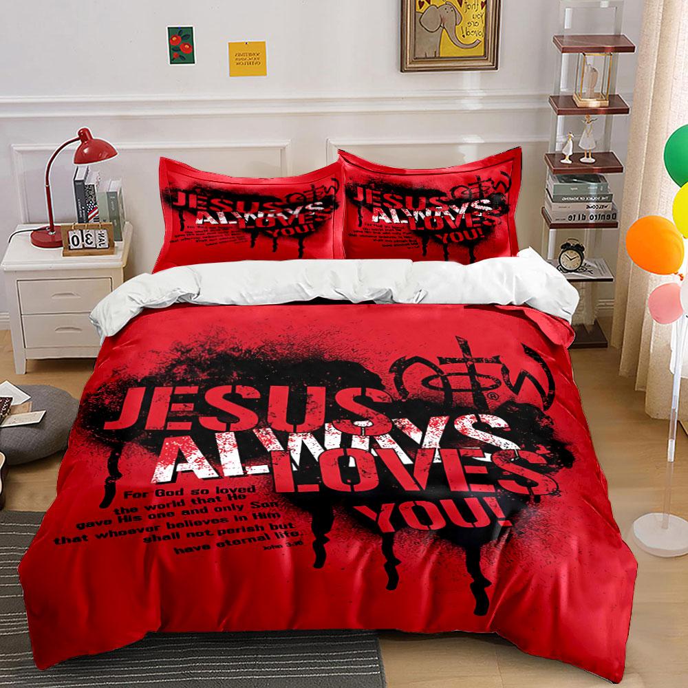 "Jesus Loves You Bedding Set" Bedding Duvet Cover Set Duvet Cover Pillowcases (1 * Duvet Cover 2 * Pillowcases, without duvet insert)
