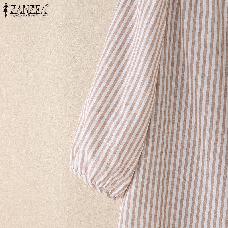 ZANZEA Women Casual V-Neck Loose 3/4 Sleeve Stripe Blouse
