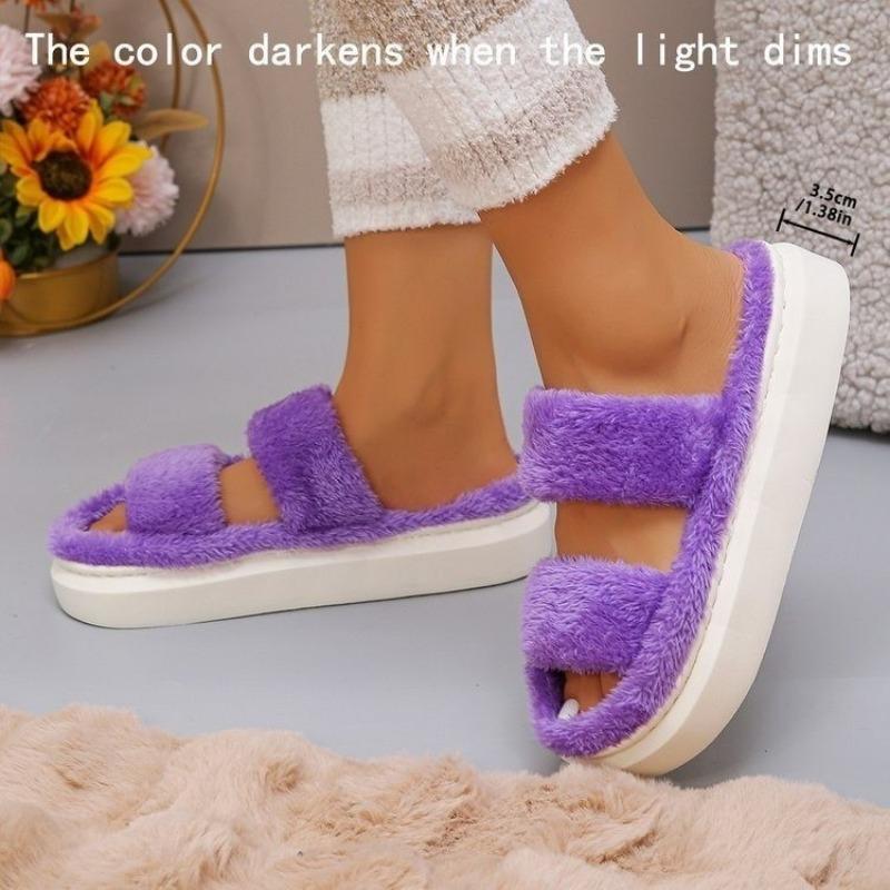 Autumn and Winter New Large Size Thick-bottomed Wool Slippers Women's Velvet To Keep Warm and Increase Height At Home