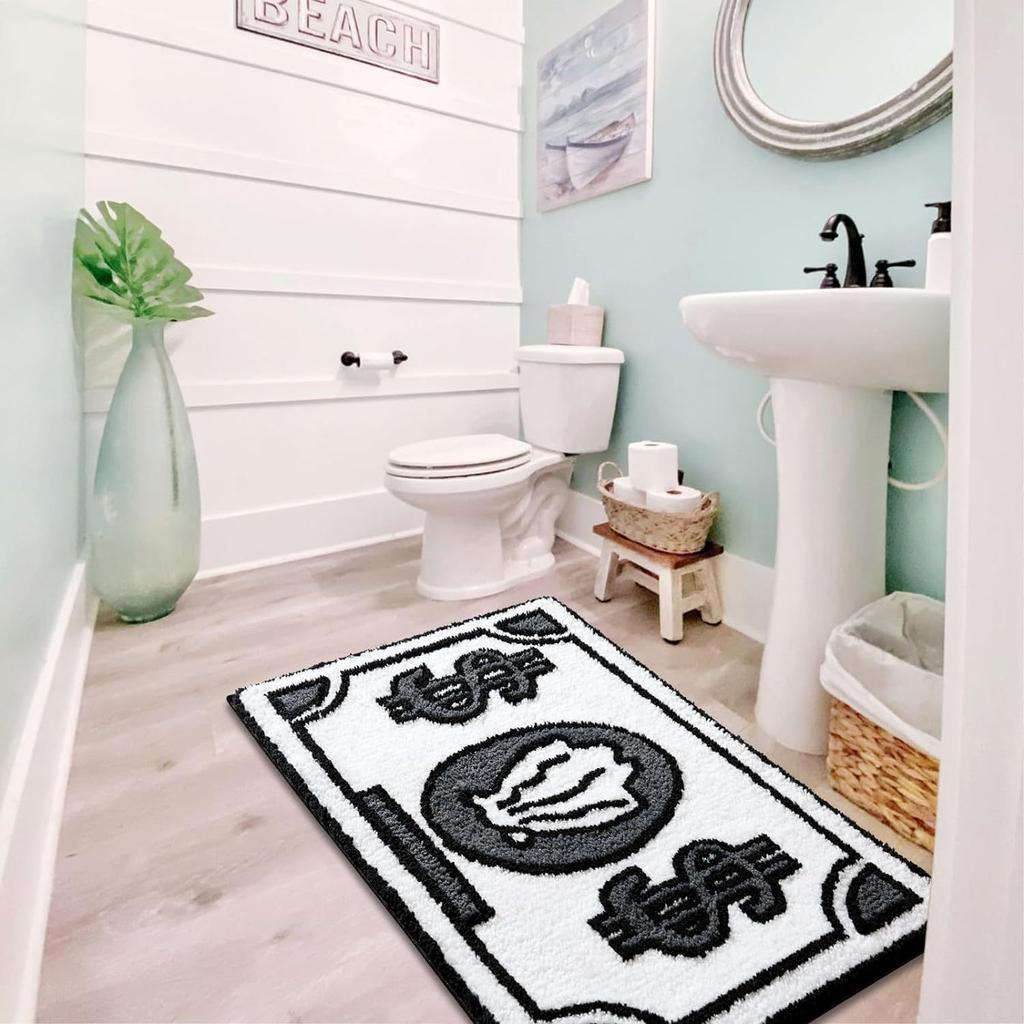 Coin-Print Plush Rug - Super Absorbent Bath Mat & Non-Slip Bedside Carpet For Decor