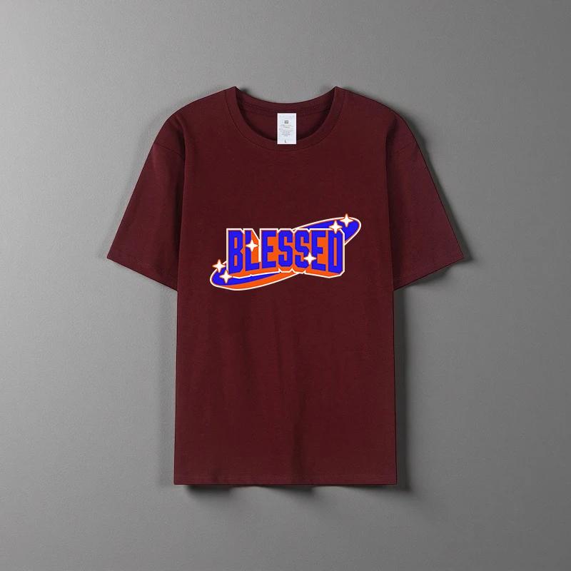 Летняя новая универсальная футболка унисекс из чистого хлопка, модная повседневная футболка с круглым вырезом, дышащая, свободного кроя, с принтом, с короткими рукавами