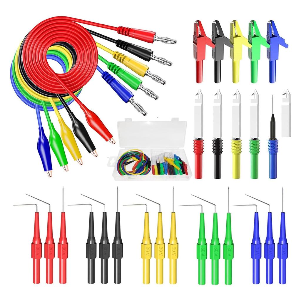 Cleqee 30pcs Automotive Back Probe Kit Banana Plug to Copper Alligator Clip with Test Lead Alligator Clips Insulated Needle Wire Piercing Probes for