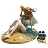 Anime Straw Hat Girl Figure 15cm PVC Beach Sitting Pose Statue With Mini Companion Desktop Decor For Anime Game Otaku Collection