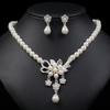 1 Set Women Necklace Beaded Glossy Faux Pearls Rhinestone Embedded Flower