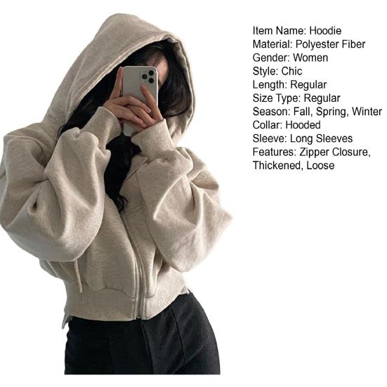 Осень-весна Женское пальто с капюшоном, завязками на шнурке, длинными рукавами, карманами, застежкой-молнией, эластичными манжетами, свободным низом, спортивная толстовка с капюшоном, повседневная куртка для повседневной носки