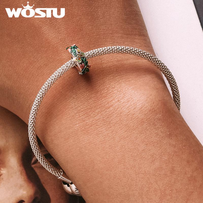 WOSTU Стерлингового серебра 925 пробы, бабочка и цветок Sapcer, очаровательная бусина для женщин, DIY, оригинальный браслет 3 мм, ювелирные изделия