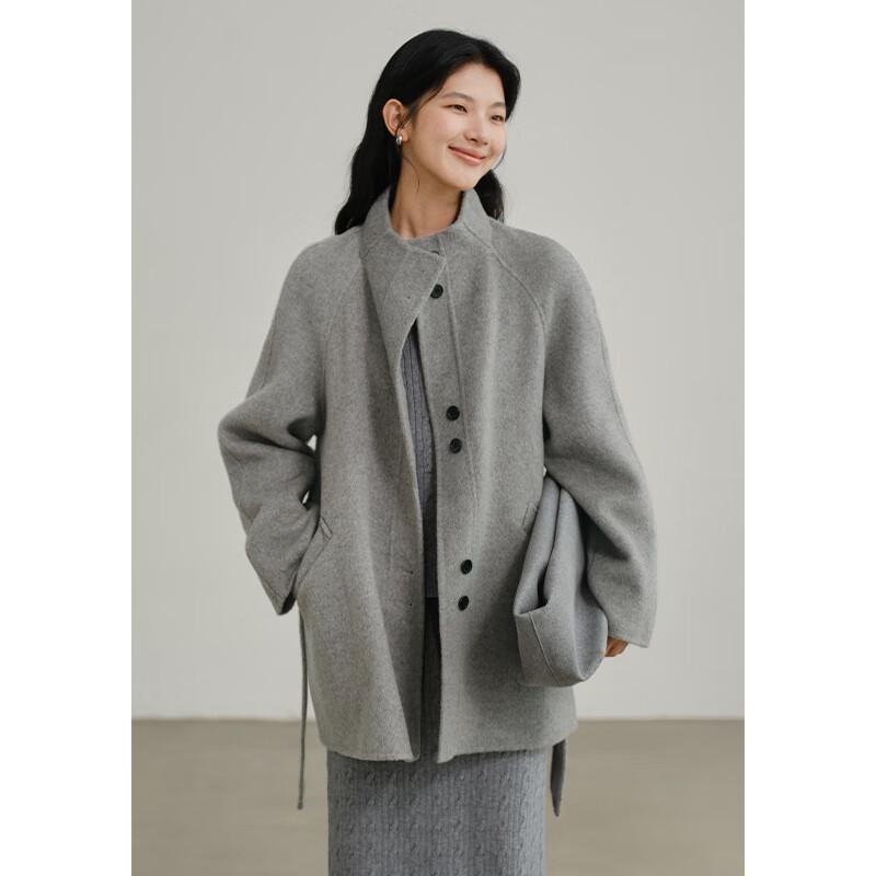 Женское двустороннее шерстяное пальто WHIteALLUSION с воротником-стойкой