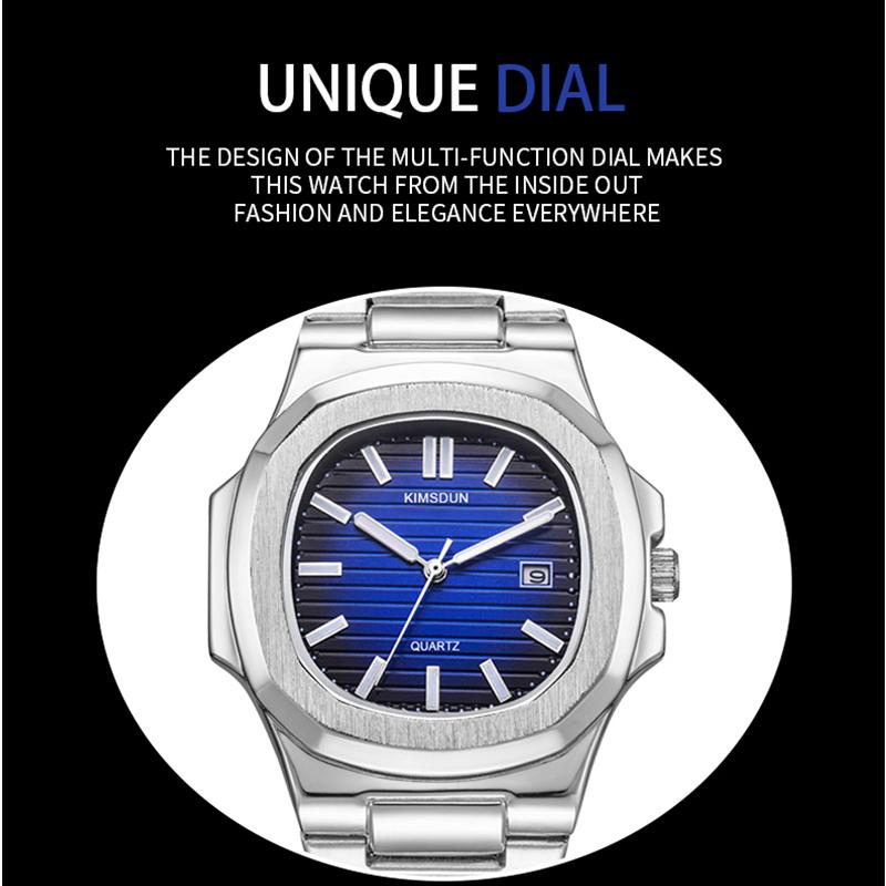 KIMSDUN Watch Men's Top Brand Luxury Clock Steel Belt Men's Watch Calendar Nightlight Sports Quartz Table Male