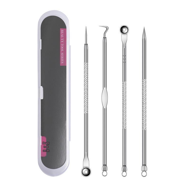 4-Piece Stainless Steel Double-Ended Blackhead and Acne Extractor Set