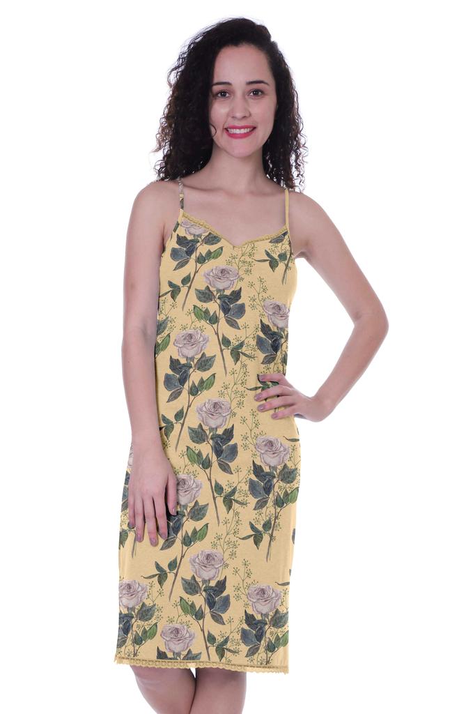 Moomaya Printed Spaghetti Strap Nightgown For Women s Lace V-Neck Sleepwear