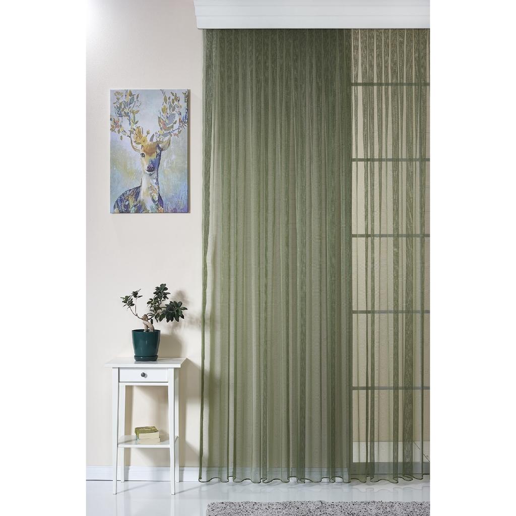 Изумрудно-зеленая зеленая глажка яркая тюлевая занавеска - Olin - без ворса - экстракты усадки