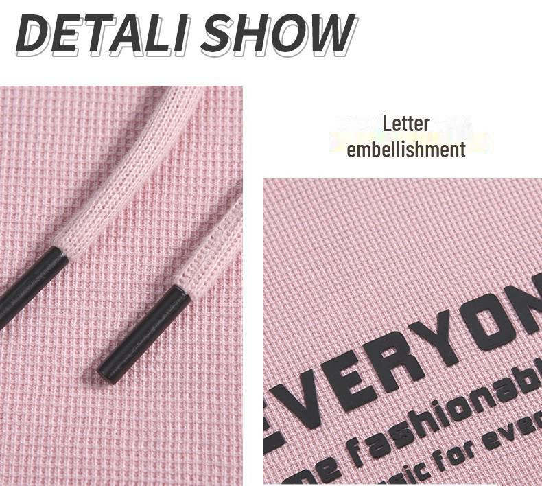 Женская толстовка свободного кроя с капюшоном и вафельной тканью, утепленная, для осени/зимы 2024 г., повседневный ленивый стиль.