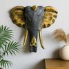 Большой деревянный декор в виде головы слона, золото и серый
