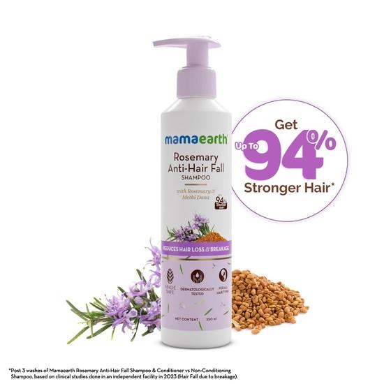 Mamaearth Rosemary Anti Hair Fall Shampoo with Rosemary & Methi Dana for Reducing Hair Loss - 250 Ml | Up To 94% Stronger Hair* | For Men and Women