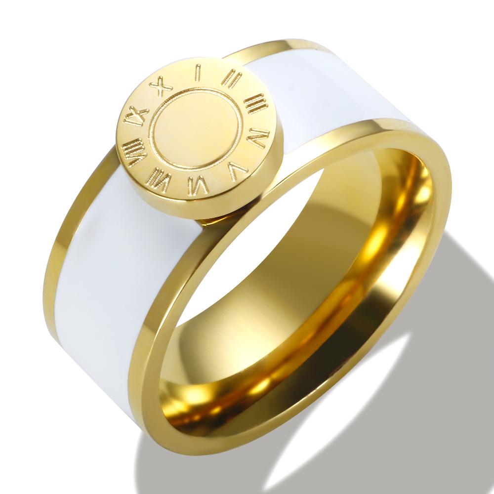 Stainless Steel Enamel Bangle Ring Set for Women Round Roman Numerals Gold Color Trend New Bangles Jewelry Set