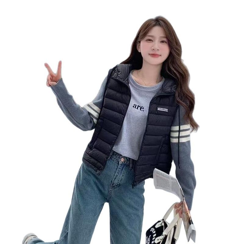 Маленький пуховик класса люкс, зимний, новый дизайн, модный, с трикотажной вставкой, легкий и тонкий, короткий, с капюшоном