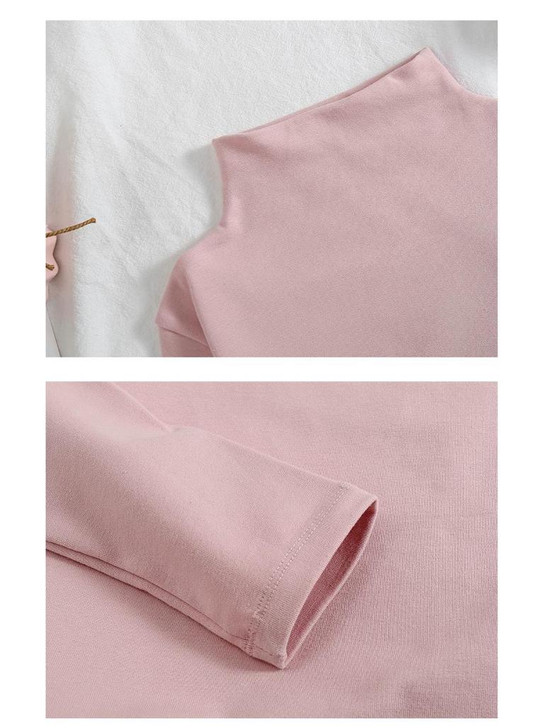 2024 Women's Korean Style Solid Color Plus Velvet Long Sleeve T-Shirt, Autumn/Winter