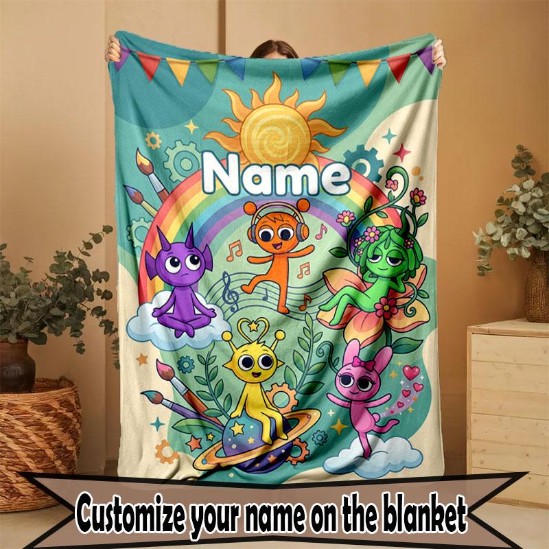 Custom Name Personalized Game Sprunki Print Blanket, Home Decor, Bedroom, Sofa, Camping, Couch, Gifts for Birthday Christmas
