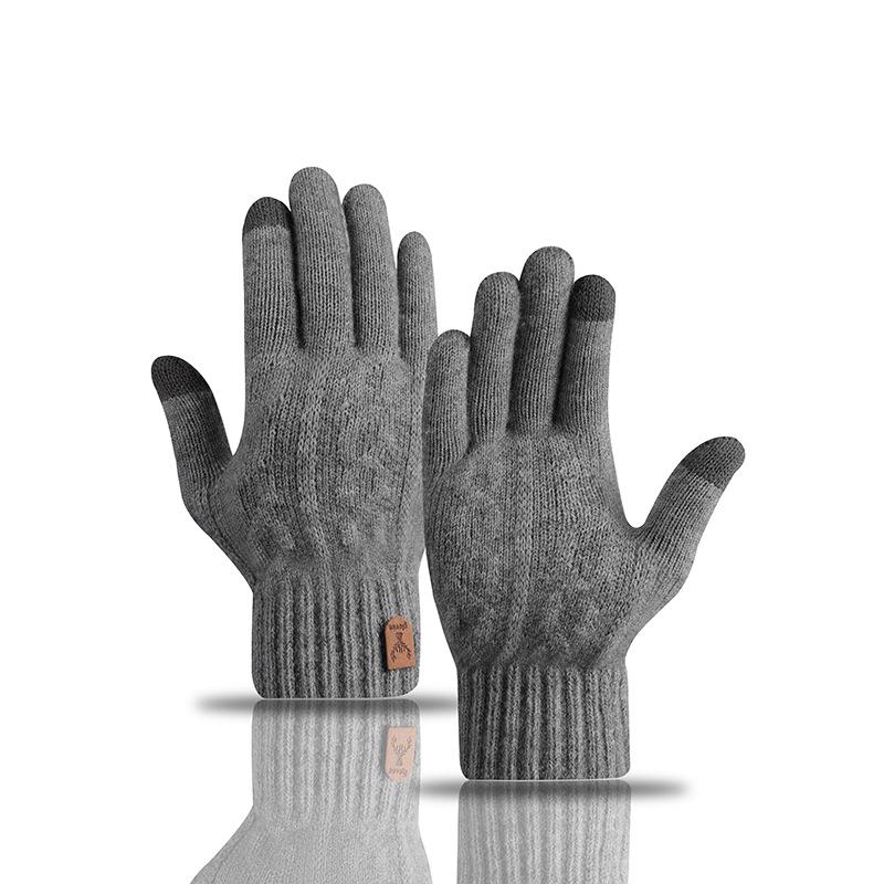 New men's warm gloves for winter touch screen plus velvet thickened cold-proof and warm wool knitted gloves