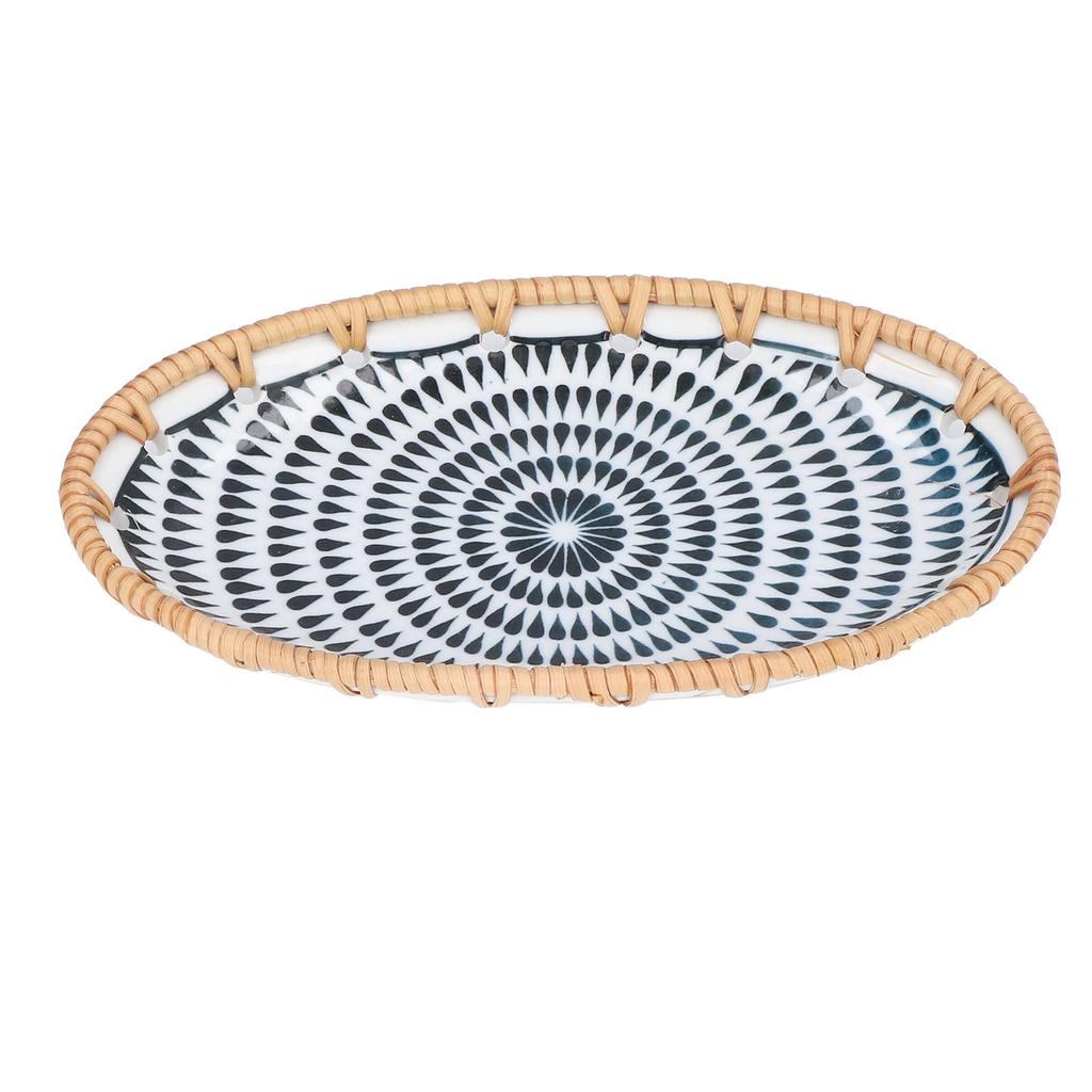 Плетеная ротанговая керамическая тарелка Овальная плетеная ротанговая фарфоровая фруктовая тарелка для свадебной вечеринки, банкета, дня рождения Плетеная ротанговая керамическая тарелка