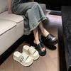 Fashion Fashionable Wedge Heel Slippers Summer New Round Head Riveted Metal Belt Buckle Waterproof Platform High Heels
