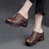 Peep Toe Thick Sole Genuine Leather Slippers Retro Sandals Comfortable Casual Women's Shoes