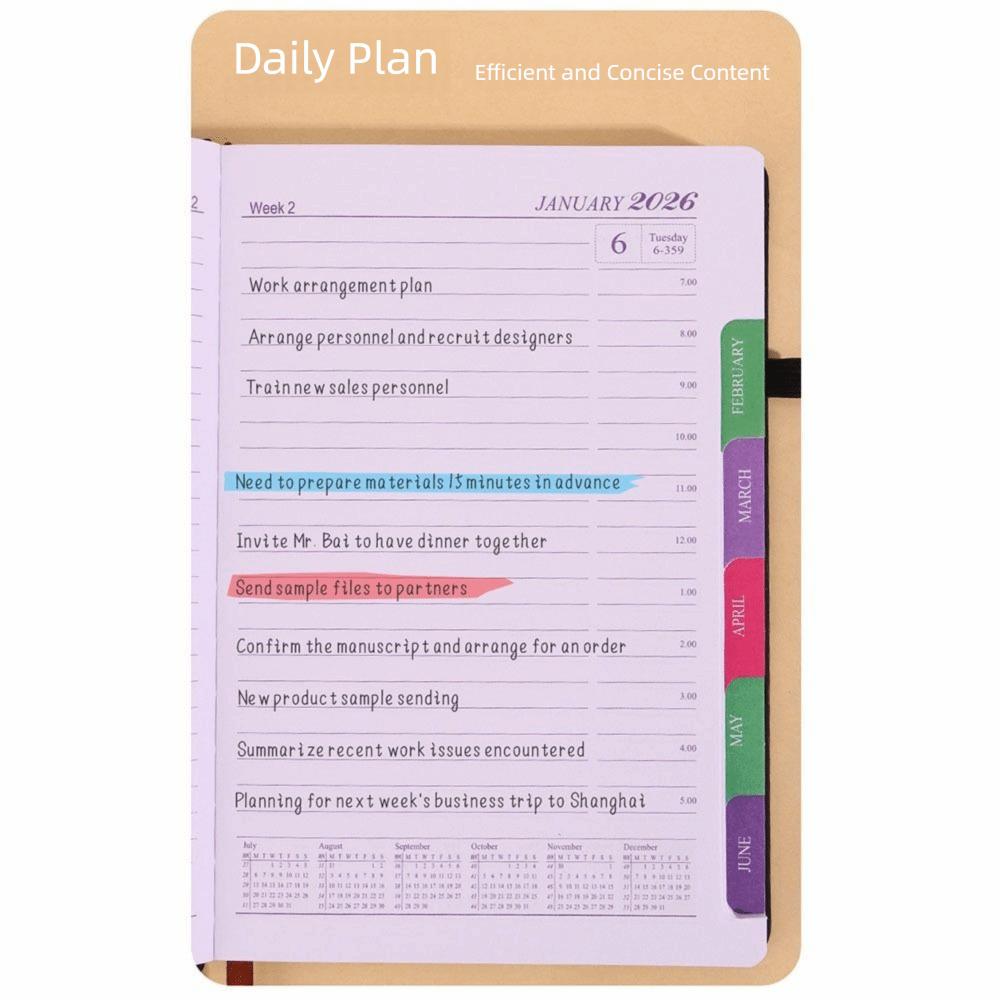 PU Leather 2026 Daily Planner 2026.1.1-2026.12.31 Calendar Book Portable Agenda Notepad  Office