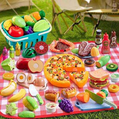 MIRAIMAX Игровой набор еды для кухни и пикника, игрушка с едой, детская кухня, включает фрукты и овощи для нарезки, подарок для мальчиков и девочек, возрасты и роли