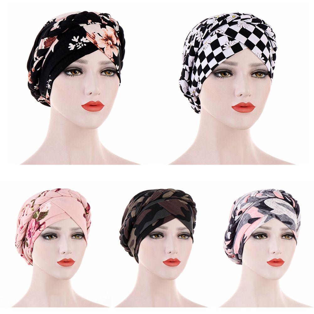 Принт Мягкая Хлопковая Шапка Бини Раковые Химиотерапевтические Шапки Повязка на Голову Женский Мусульманский Тюрбан Женская Коса Хиджаб