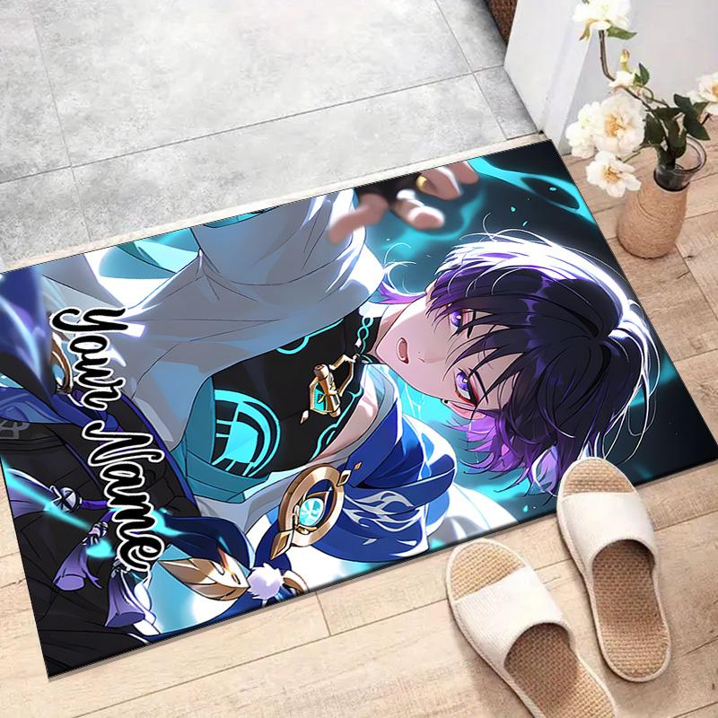 Custom Genshin Impact Mat Personalized Name, Polyester Washable Indoor Entryway Rug, Gift for Christmas, Easter, Thanksgiving Day