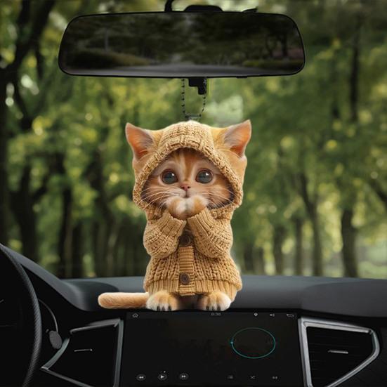 Cat Pendant Christmas Tree Ornament with Lanyard Easy To Hang Lightweight Car Acrylic Hanging KTY