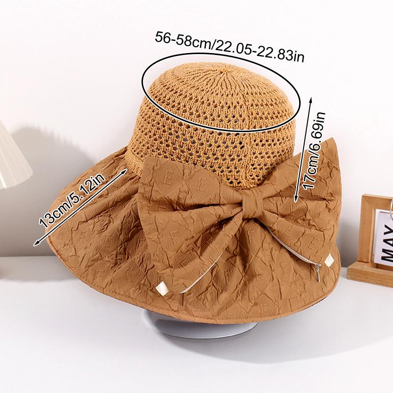 1 шт. Стильная соломенная шляпа с большими полями, солнцезащитный головной убор, ажурная УФ-защита, бант, ручная работа, крючком, солнцезащитная кепка