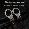 Titanium Alloy Keyring with Cowhide Pendant - Personalized EDC Gift for Men