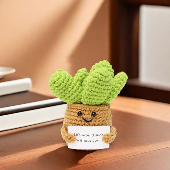 Вязание крючком позитивных горшечных растений с картой Эмоциональная поддержка ручная работа вязание подсолнух суккулент